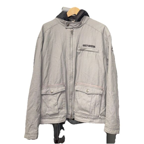 Harley Davidson Jacket Men Coat 2XL Gray Removable Vest Hoodie Embroidered Zip